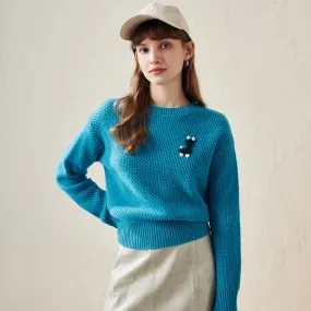 100% Wool Embroidered Patch Knit Sweater