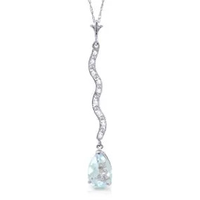 1.79 Carat 14K Solid White Gold Until The Hour Aquamarine Diamond Necklace