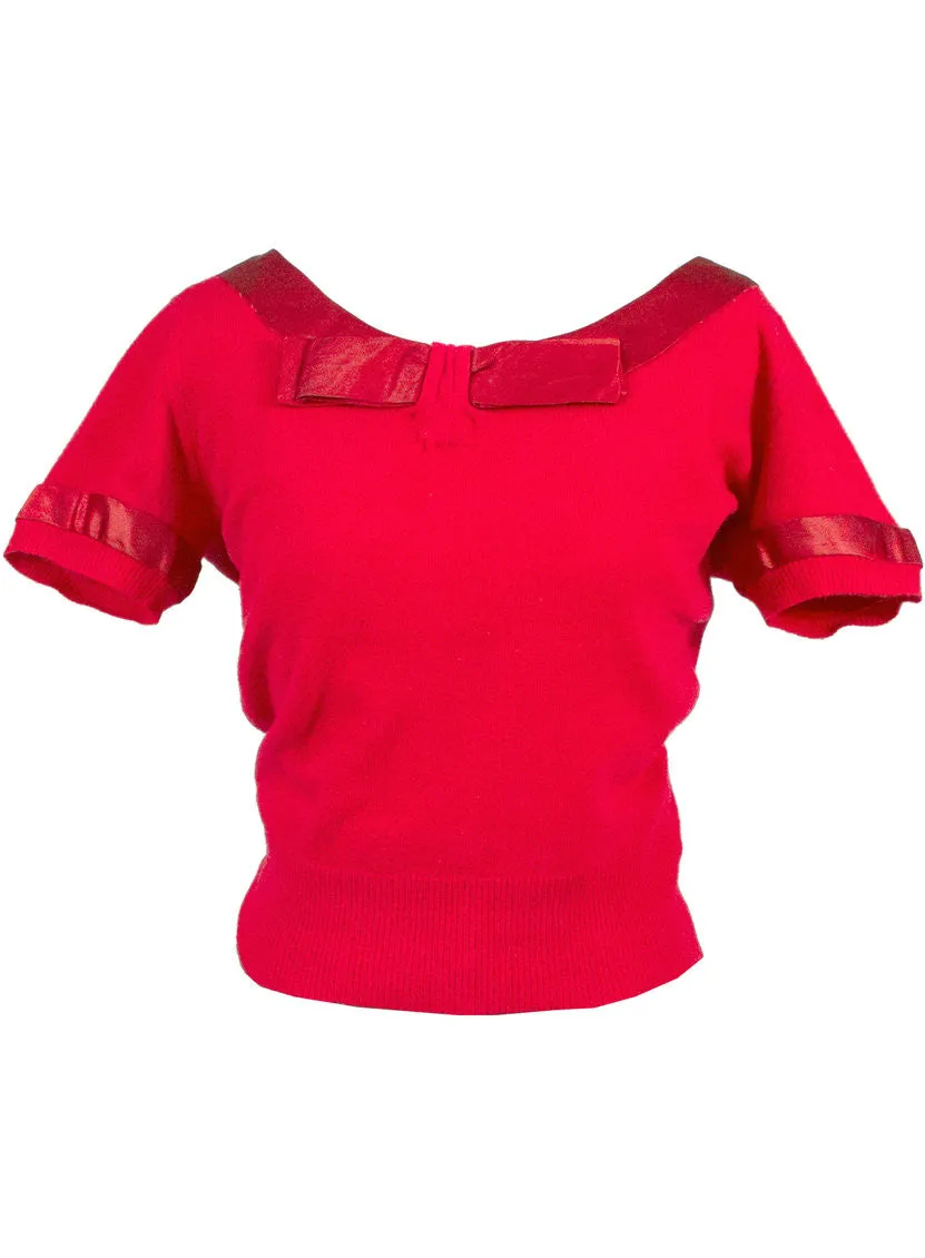 1950s Dorine Liebert Red Cashmere Vintage Short Sleeve Sweater