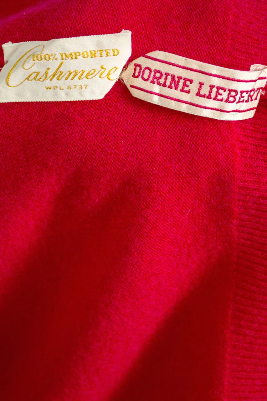 1950s Dorine Liebert Red Cashmere Vintage Short Sleeve Sweater