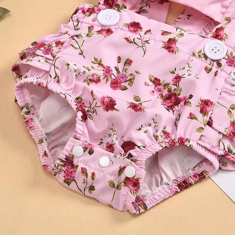 2-piece Ruffle Floral Printed Bodysuit & Headwear for Baby Girl Wholesale children's clothing