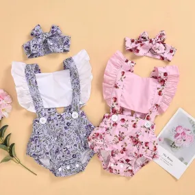 2-piece Ruffle Floral Printed Bodysuit & Headwear for Baby Girl Wholesale children's clothing