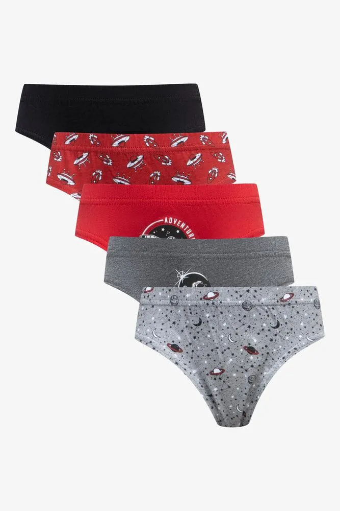 5 Pack Space Briefs Grey, Red & Black