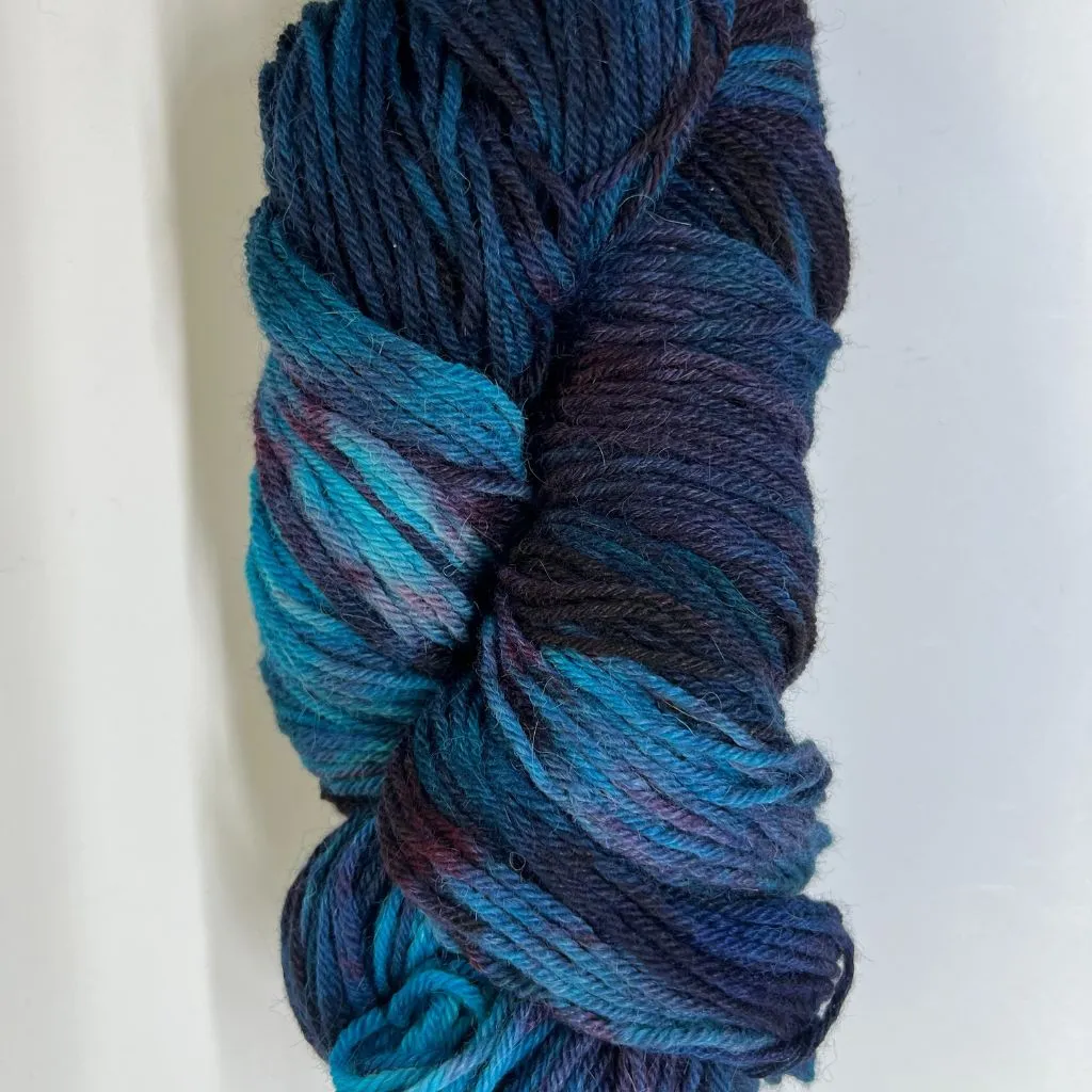 About The Color - Subdued Blue Yarn with Variegated Yarn, DK Alpaca & Merino Wool