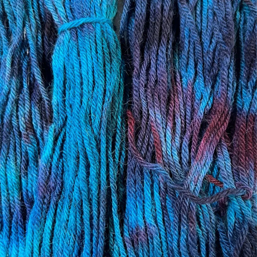 About The Color - Subdued Blue Yarn with Variegated Yarn, DK Alpaca & Merino Wool