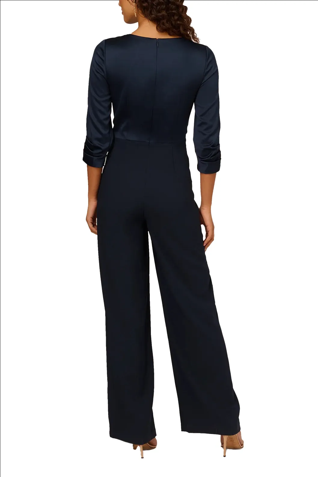 Adrianna Papell Belted Wide Leg Satin Crepe Jumpsuit