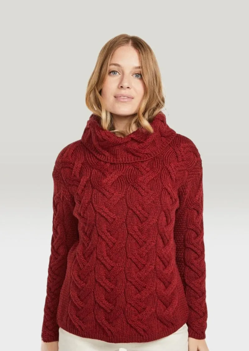 Aran Cowl Neck Chunky Sweater | Red