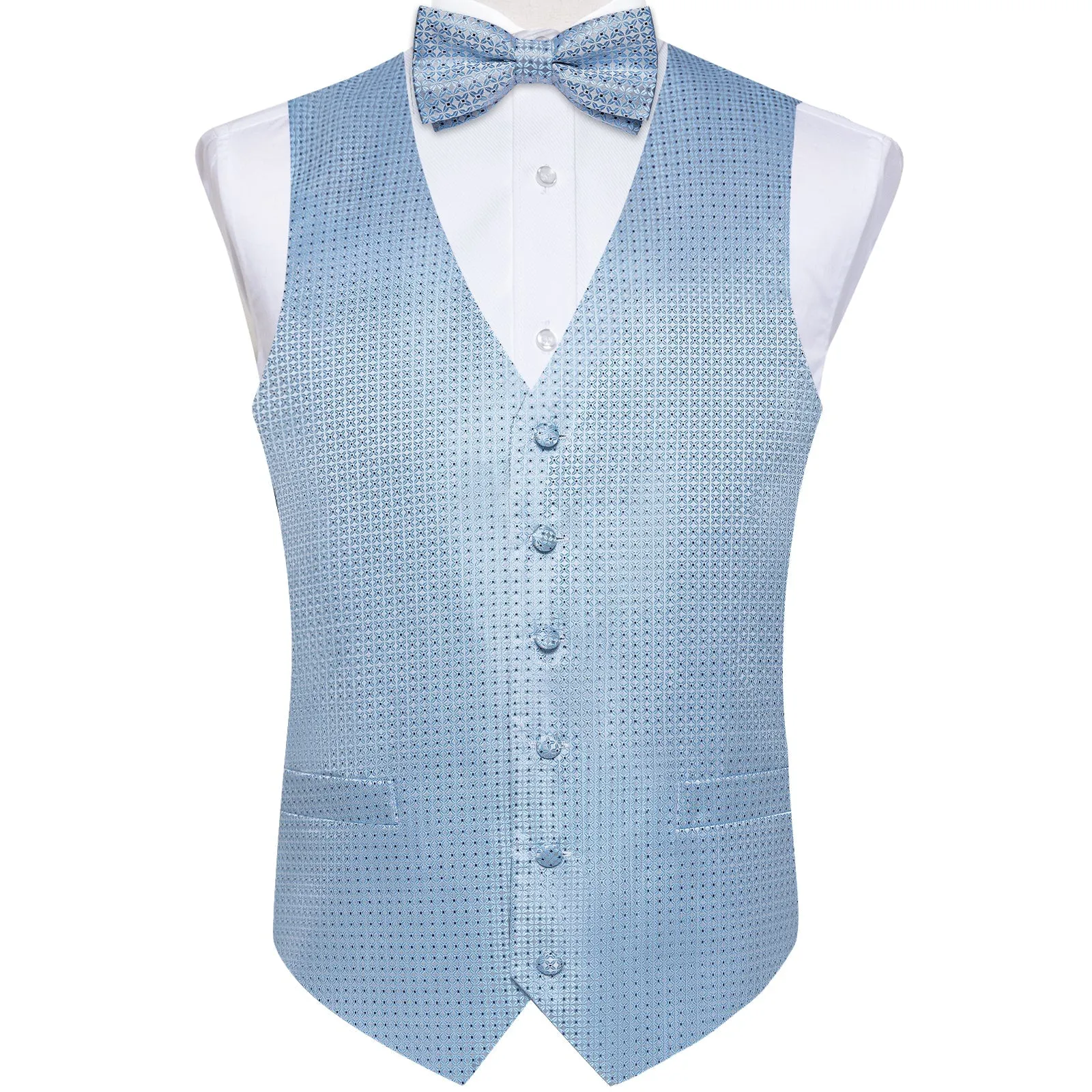 Arctic Blue Vest for Men Polka Dots Men's Vest Bow Tie Set