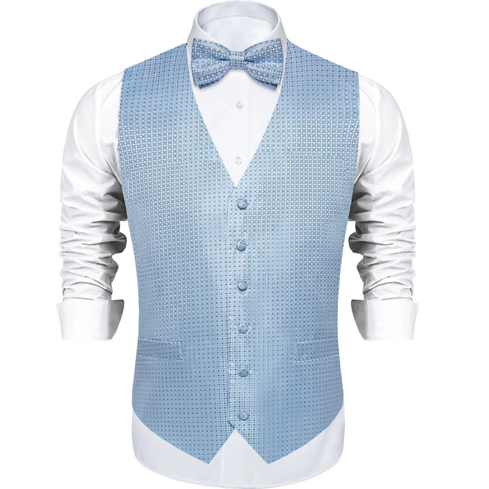 Arctic Blue Vest for Men Polka Dots Men's Vest Bow Tie Set