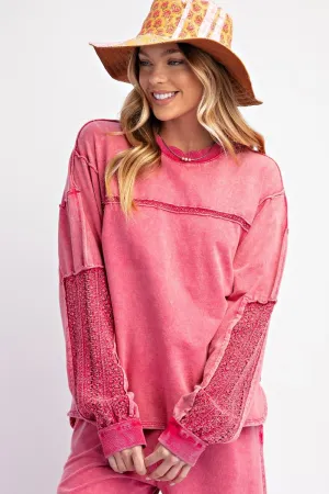 Ari Crochet Trim Pullover - Crimson