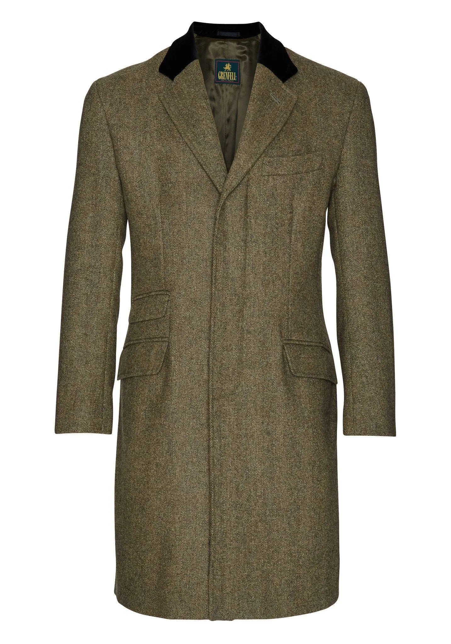 Ascot Herringbone Covert Coat - GREEN