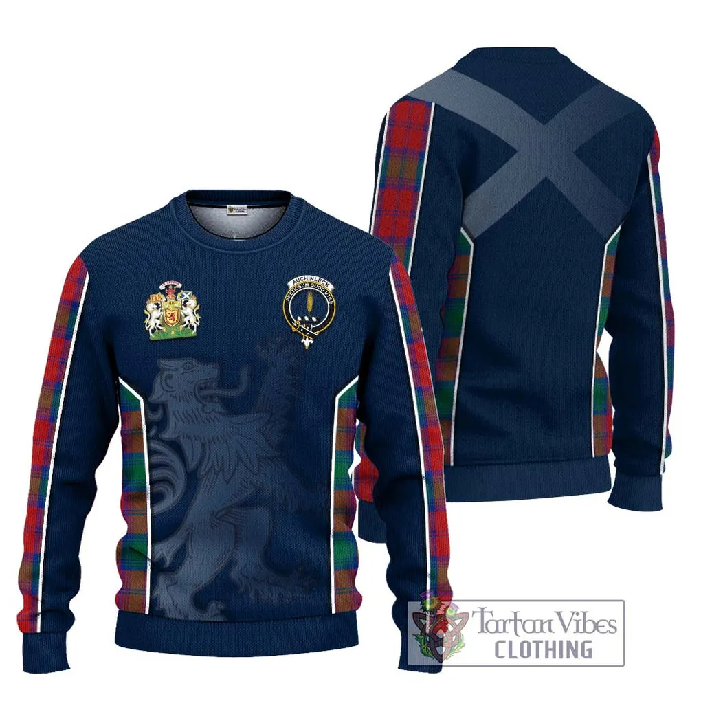 Auchinleck (Affleck) Tartan Ugly Sweater with Family Crest and Lion Rampant Vibes Sport Style