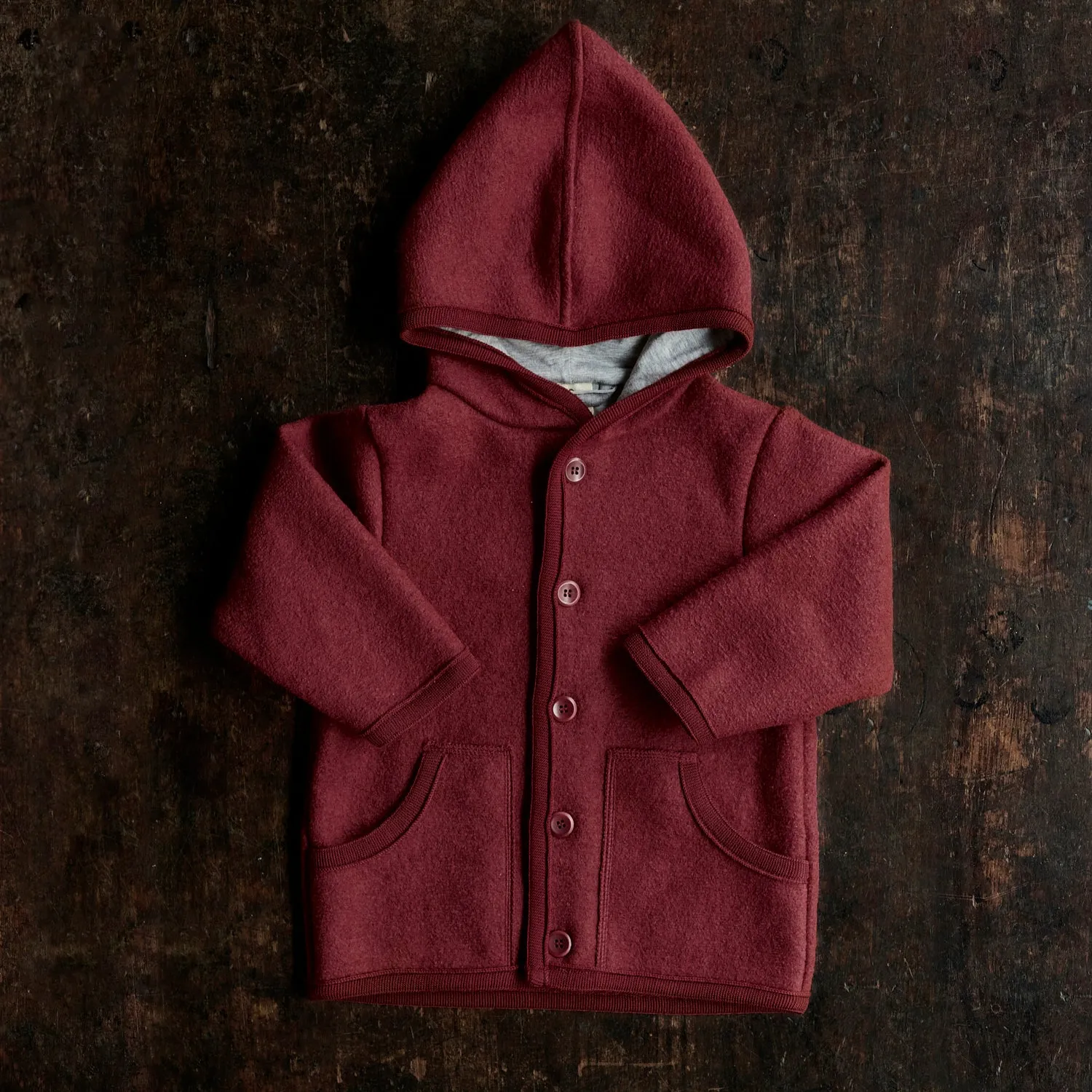 Baby & Kids Boiled Merino Wool Pixie Jacket - Bordeaux