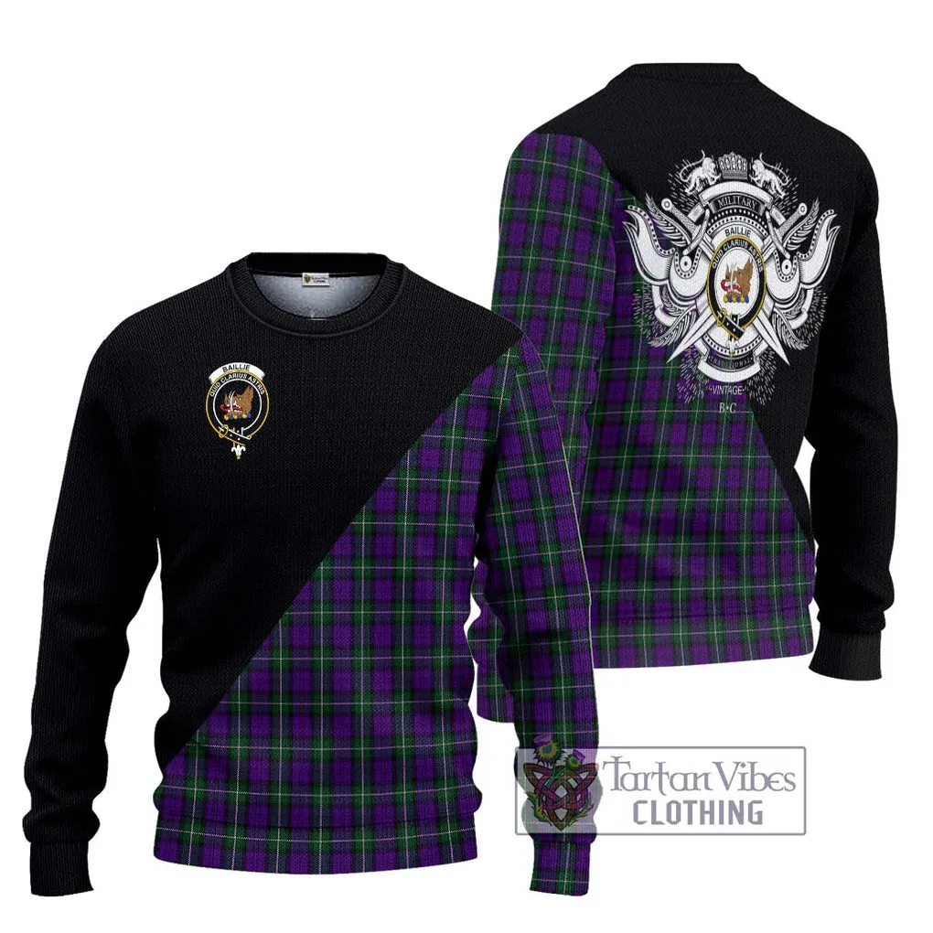 Baillie Highland Society Tartan Ugly Sweater with Family Crest and Military Logo Style