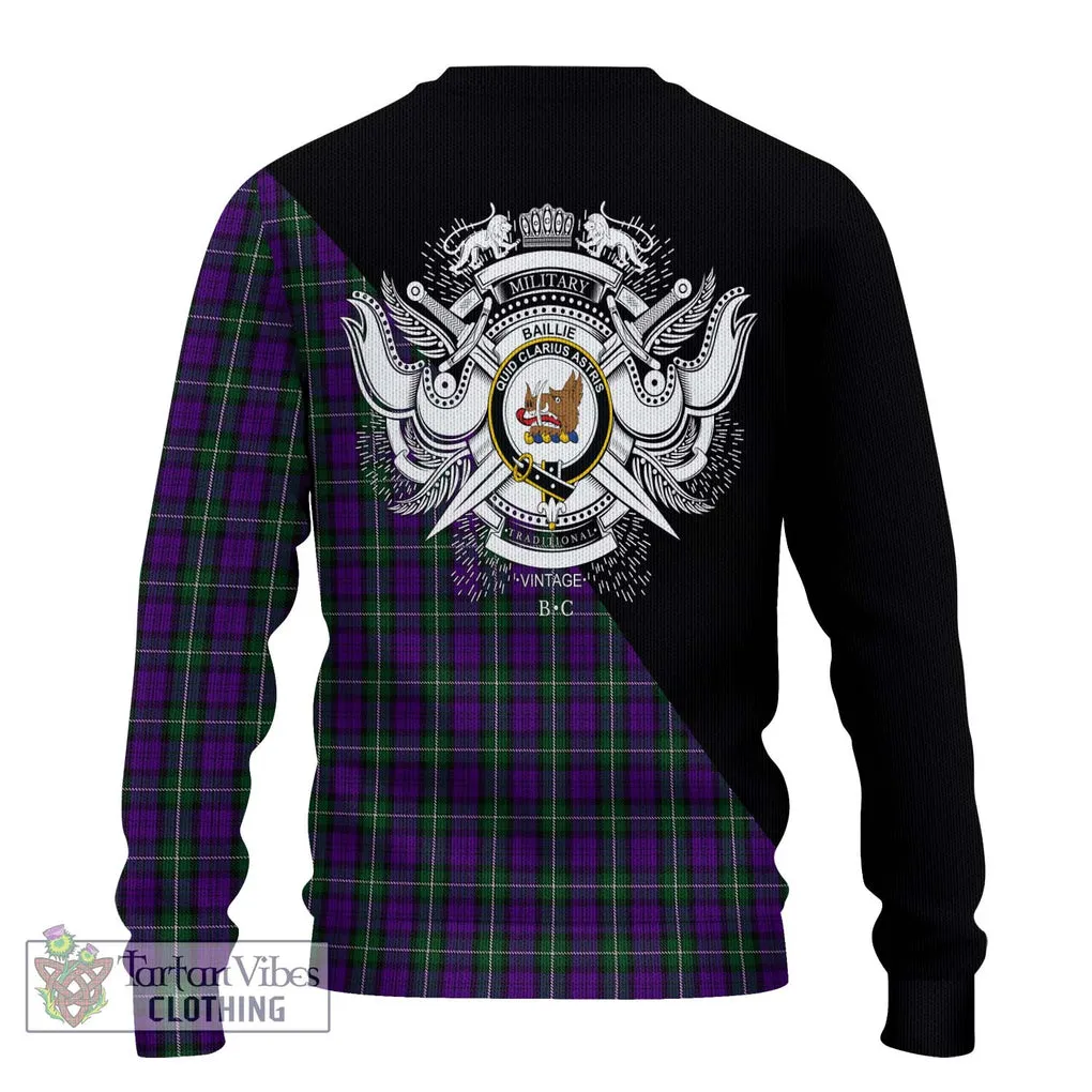 Baillie Highland Society Tartan Ugly Sweater with Family Crest and Military Logo Style