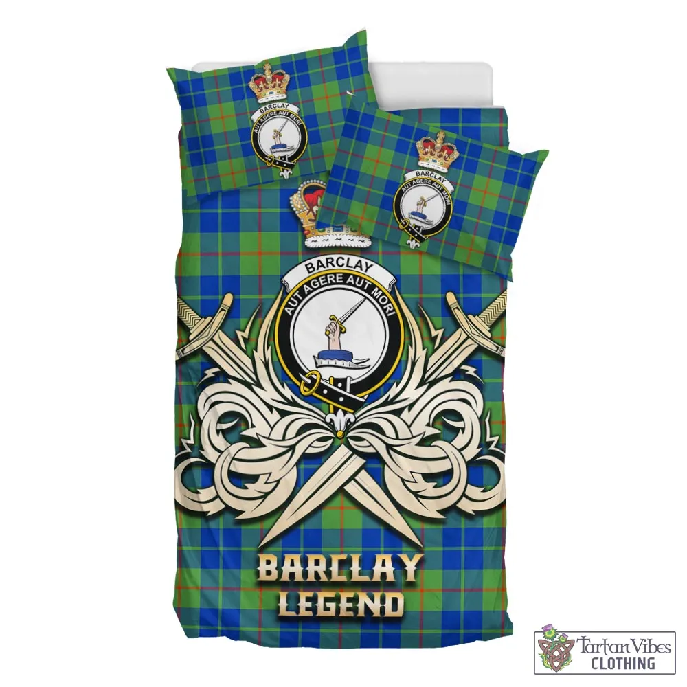 Barclay Hunting Ancient Tartan Bedding Set with Clan Crest and the Golden Sword of Courageous Legacy