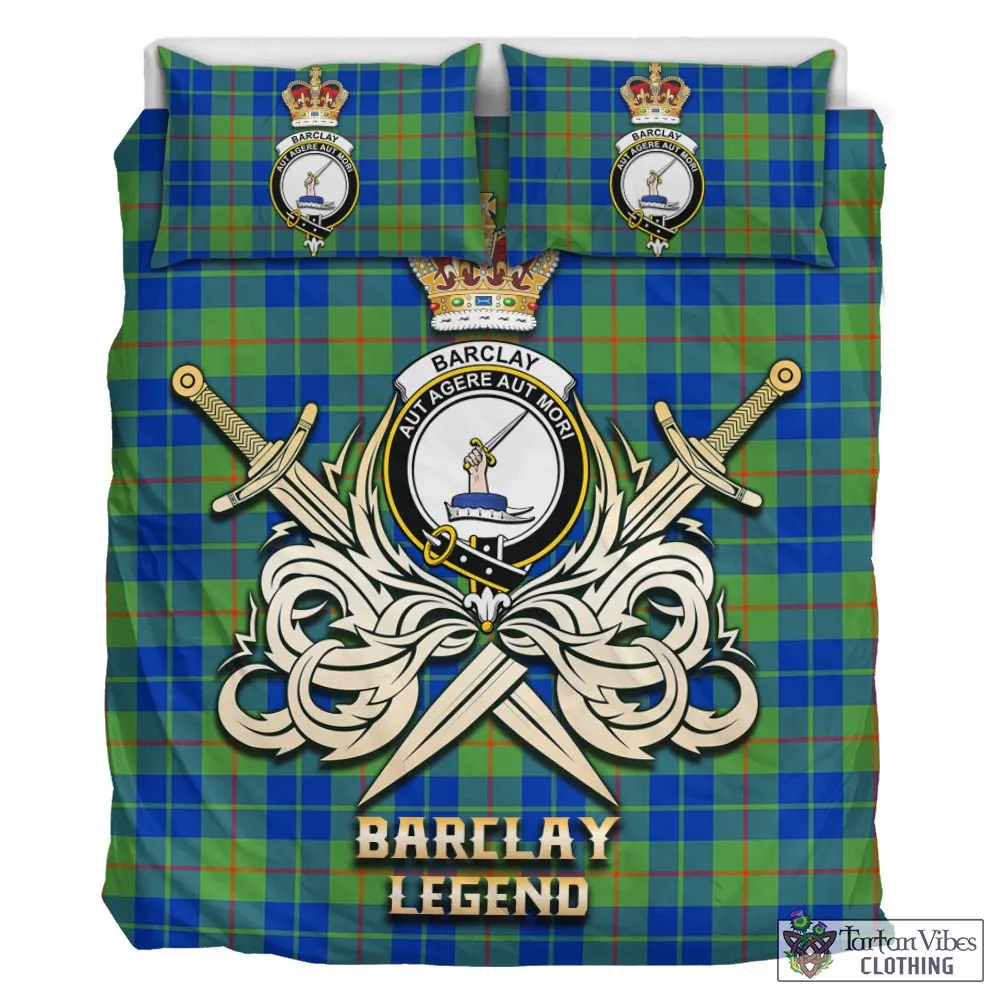 Barclay Hunting Ancient Tartan Bedding Set with Clan Crest and the Golden Sword of Courageous Legacy