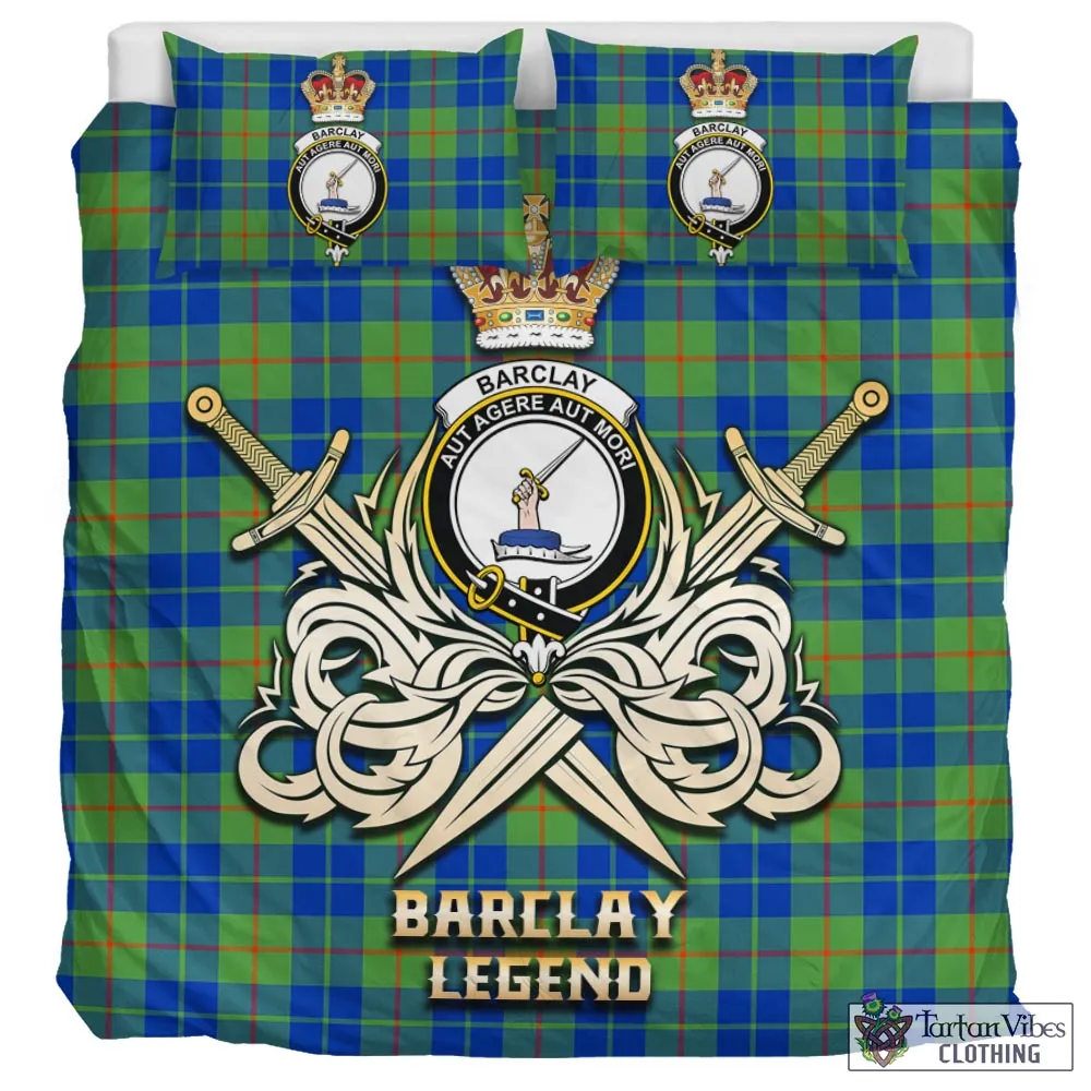 Barclay Hunting Ancient Tartan Bedding Set with Clan Crest and the Golden Sword of Courageous Legacy