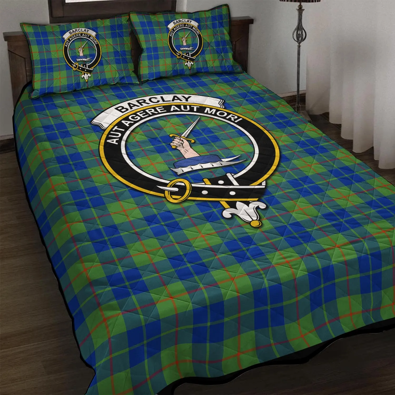 Barclay Hunting Ancient Tartan Quilt Bed Set with Family Crest