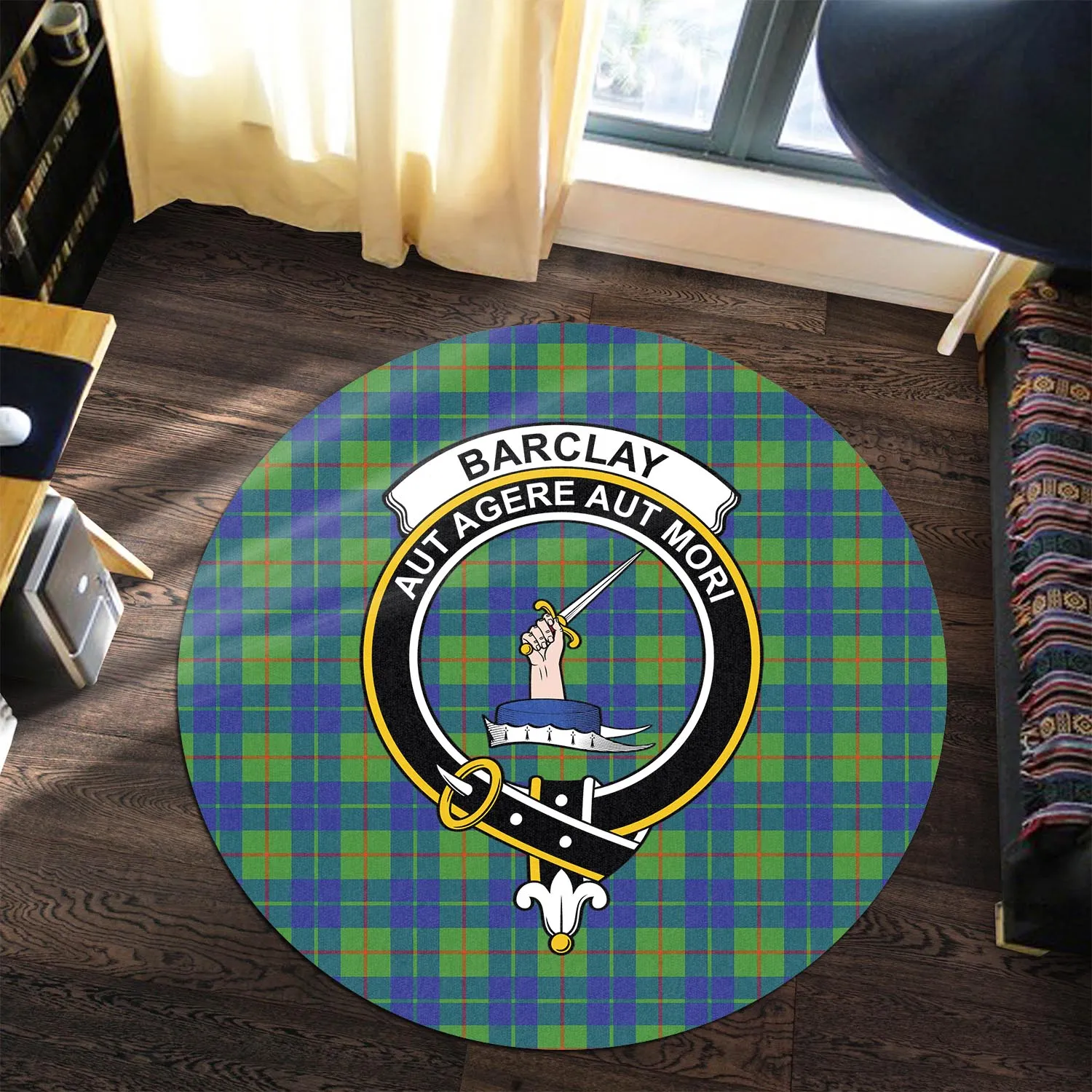 Barclay Hunting Ancient Tartan Round Rug with Family Crest