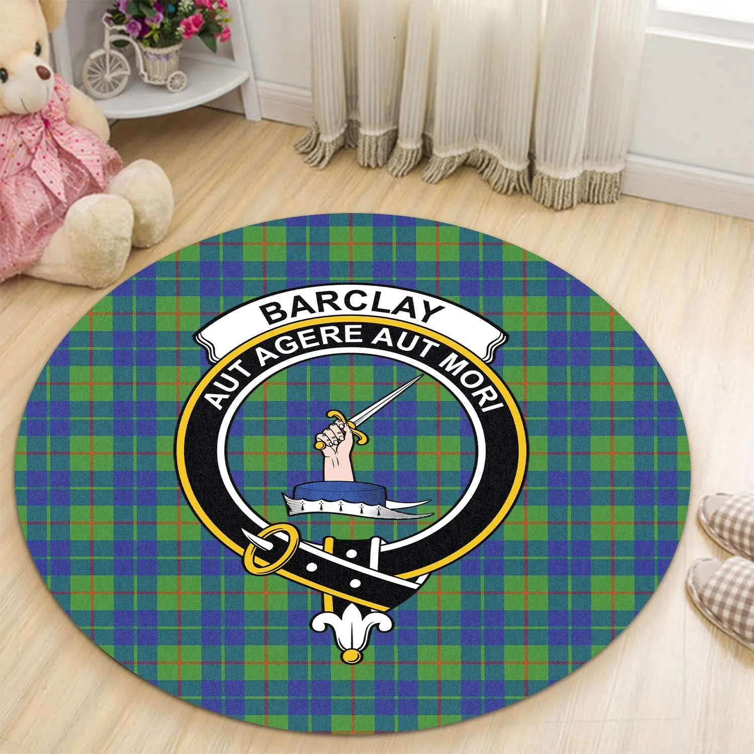 Barclay Hunting Ancient Tartan Round Rug with Family Crest