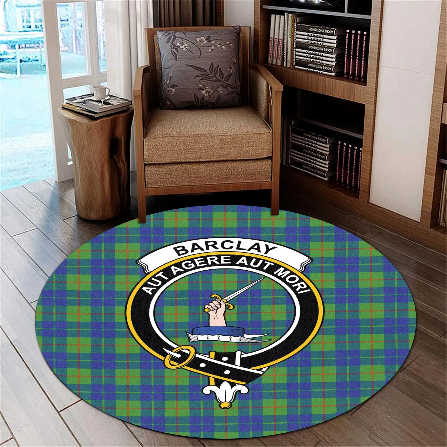 Barclay Hunting Ancient Tartan Round Rug with Family Crest