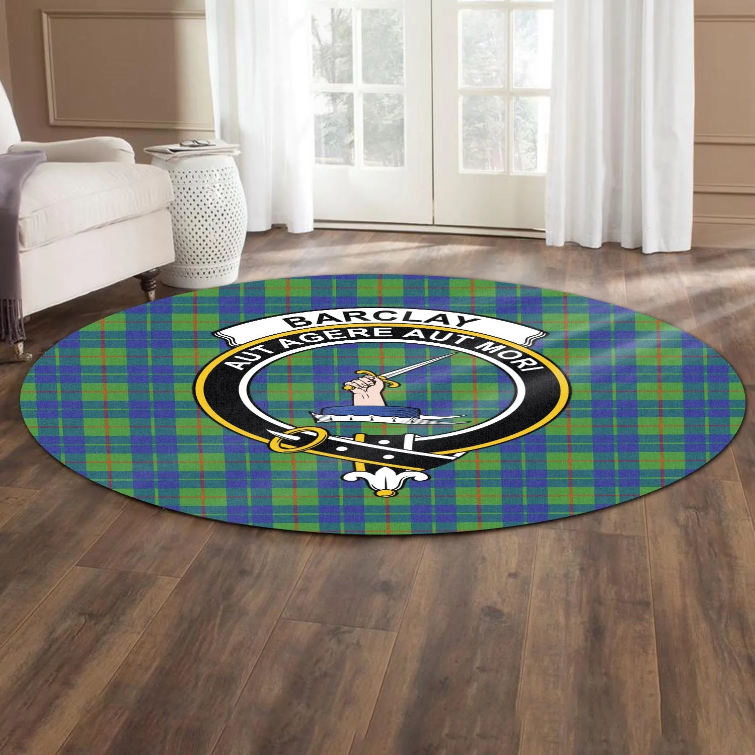 Barclay Hunting Ancient Tartan Round Rug with Family Crest