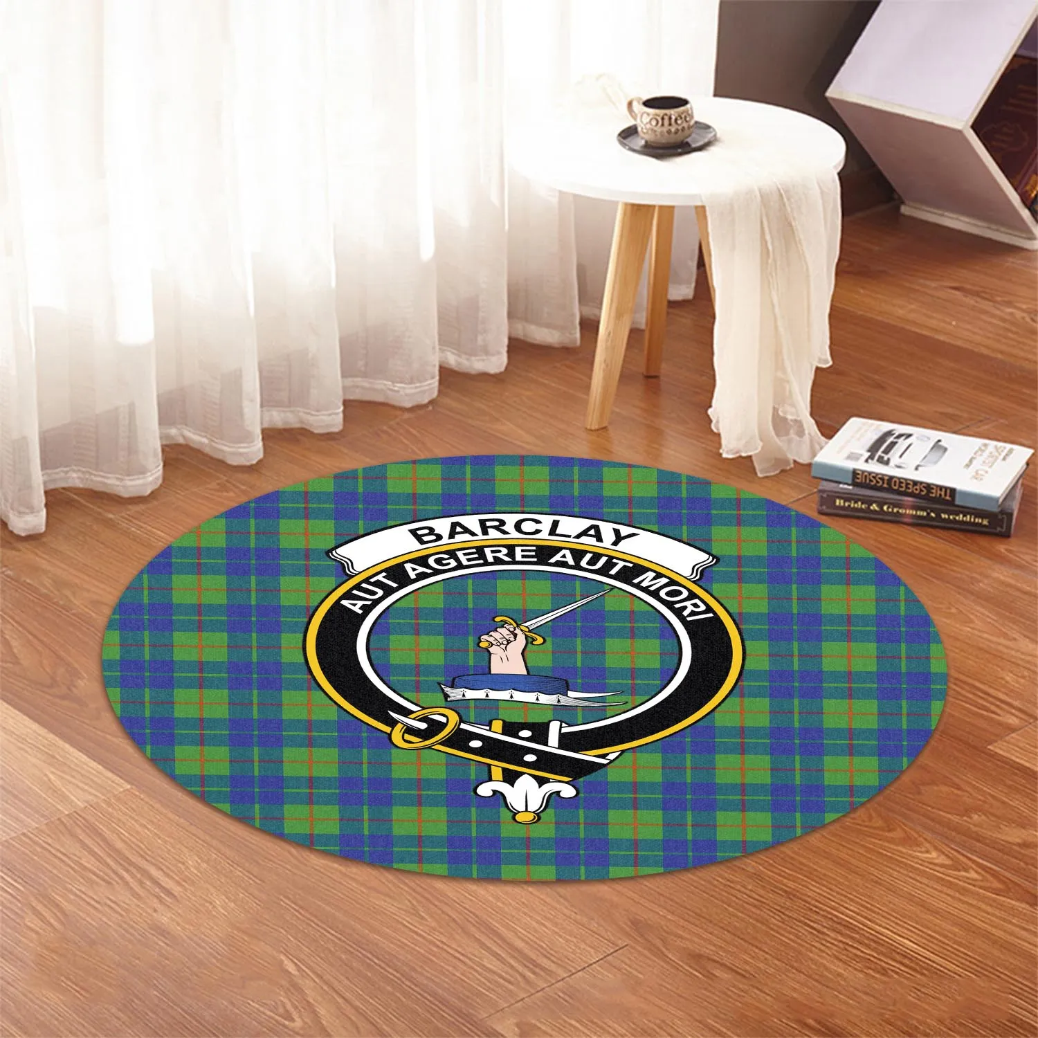 Barclay Hunting Ancient Tartan Round Rug with Family Crest