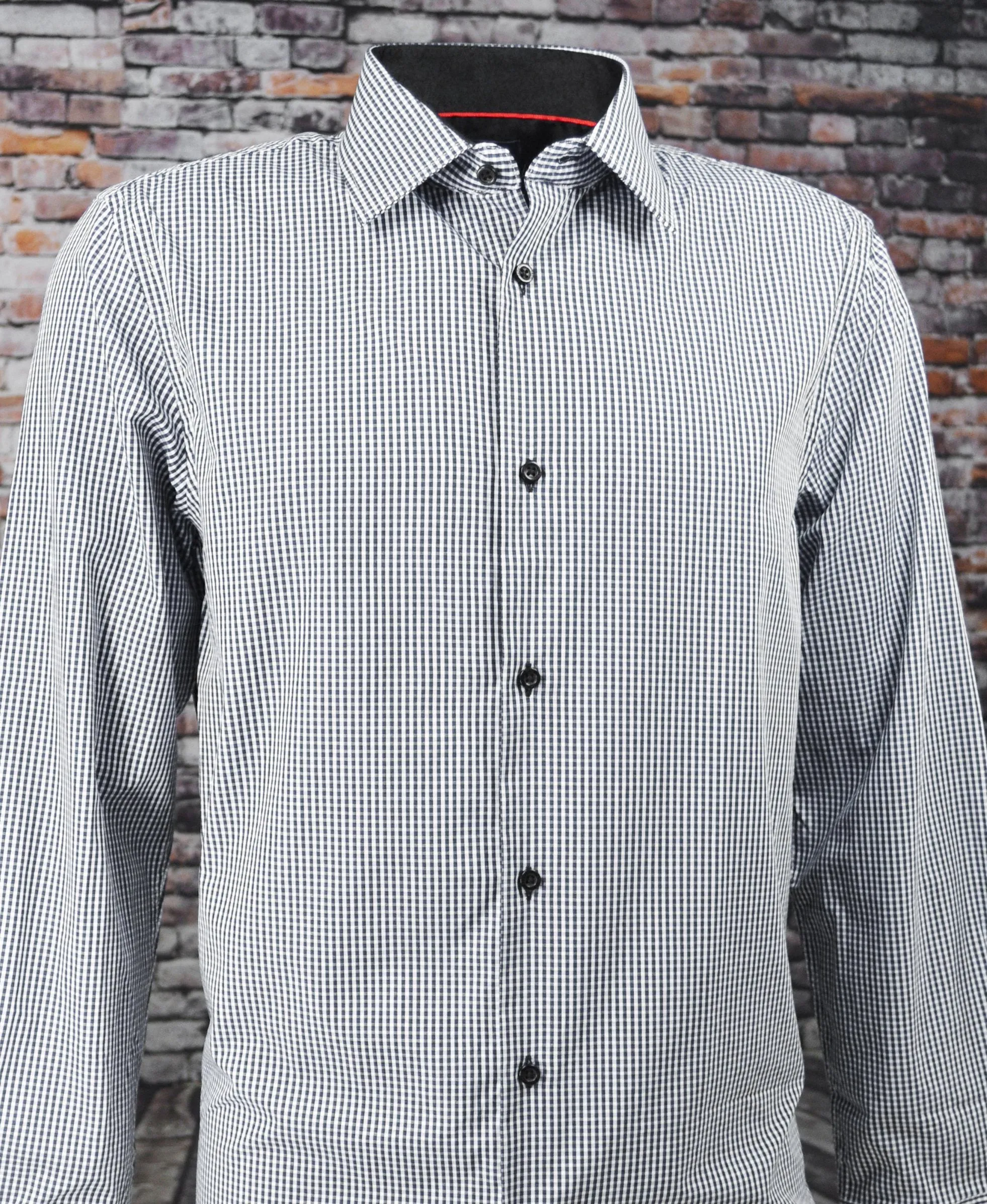 Black and White Gingham Men's Dress Shirt by Cado