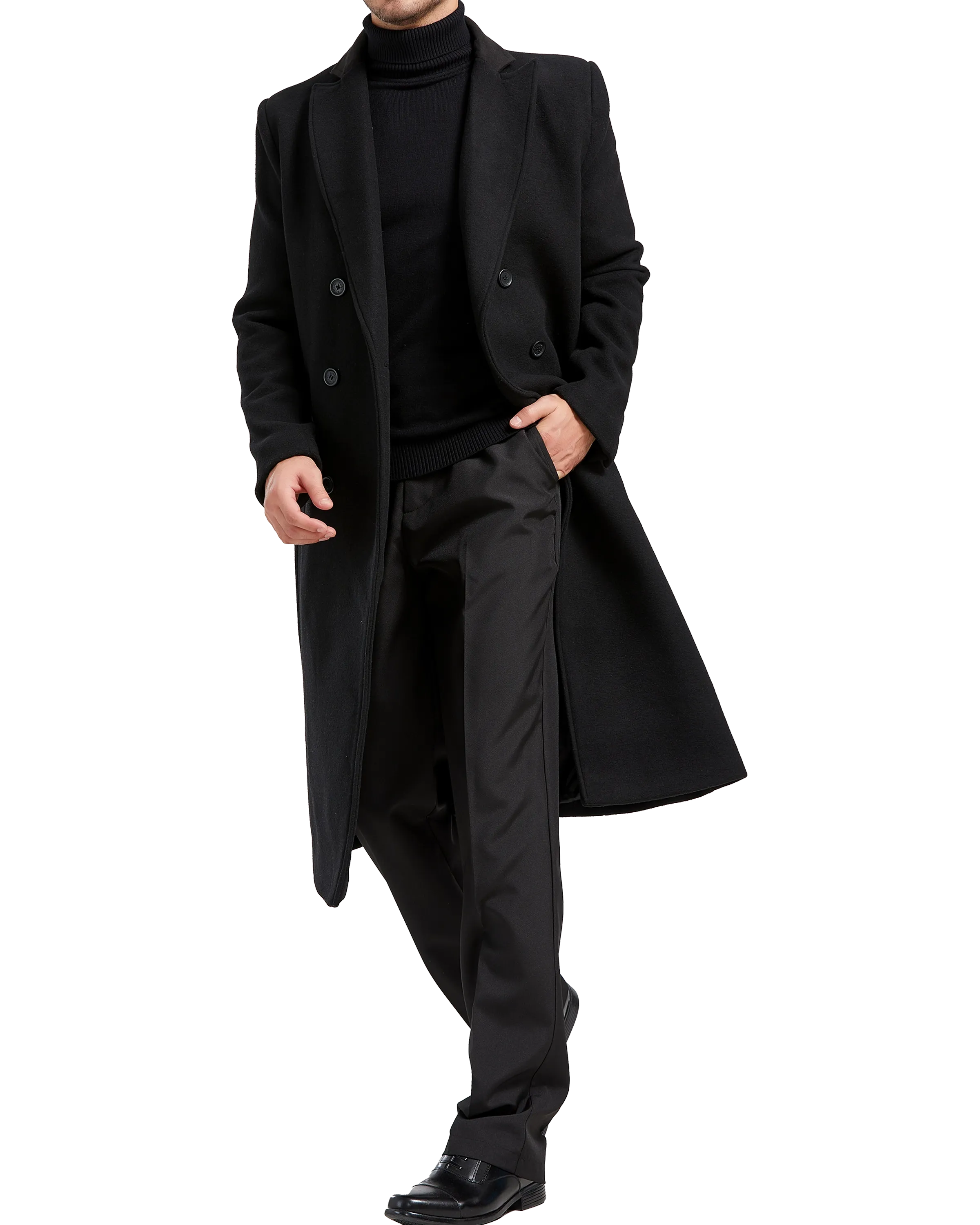 Black Double Breasted Wool Cashmere Long Overcoat