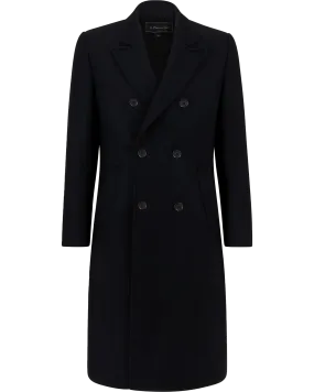 Black Double Breasted Wool Cashmere Long Overcoat