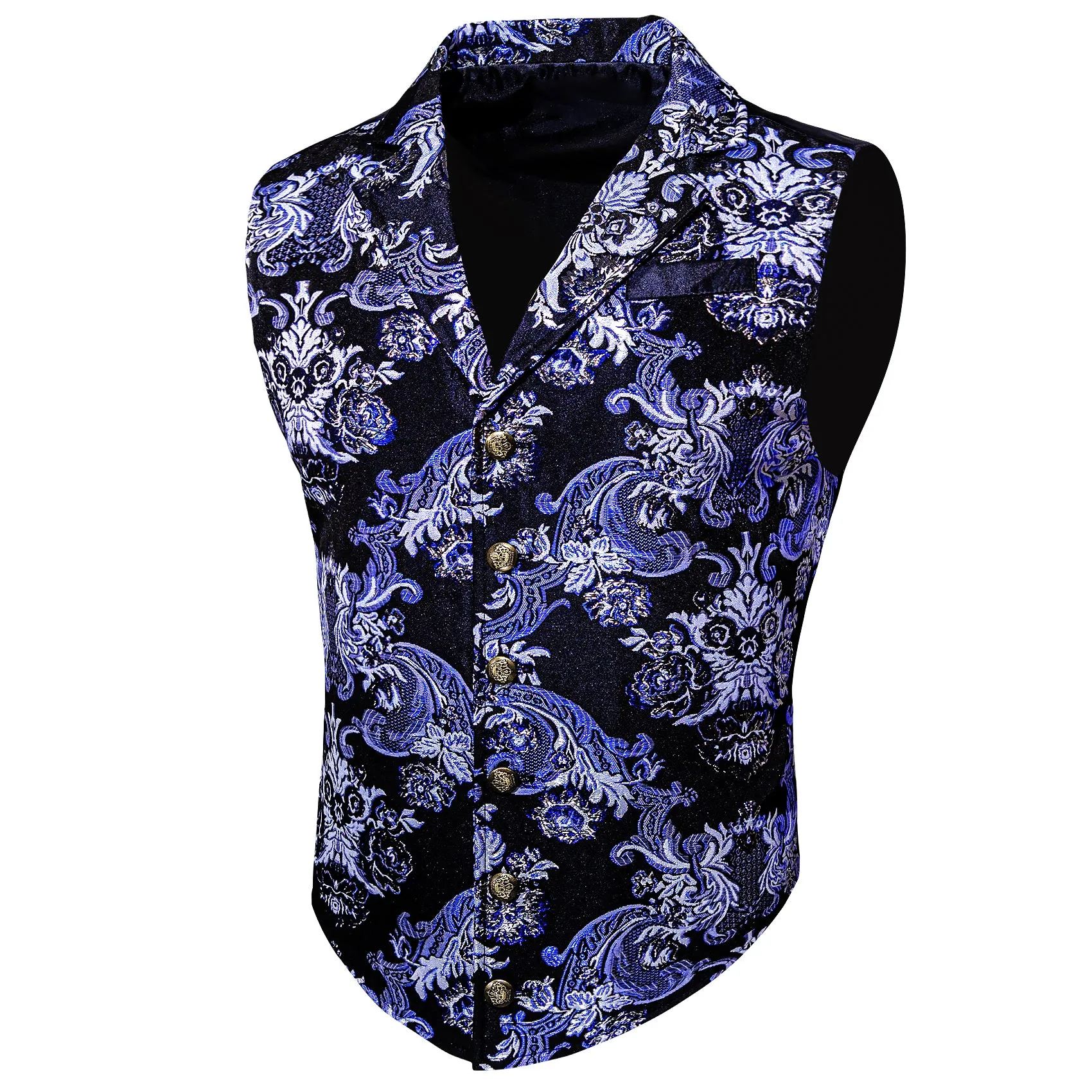 Black Purple Floral Jacquard Men's Collar Victorian Suit Vest