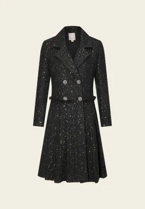 Black Sequin Tweed Princess Coat