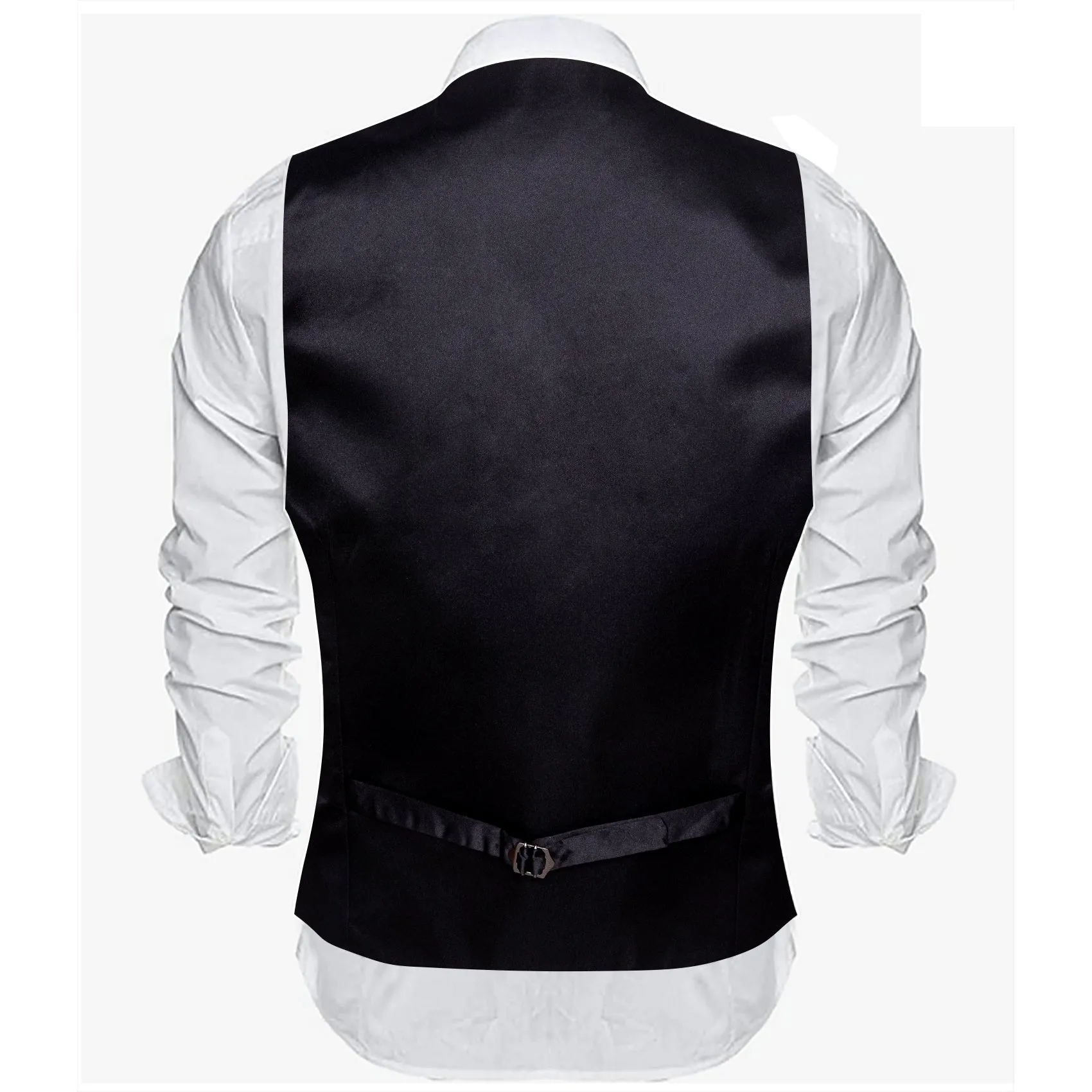 Black Solid Satin Men's V-Neck Business Vest