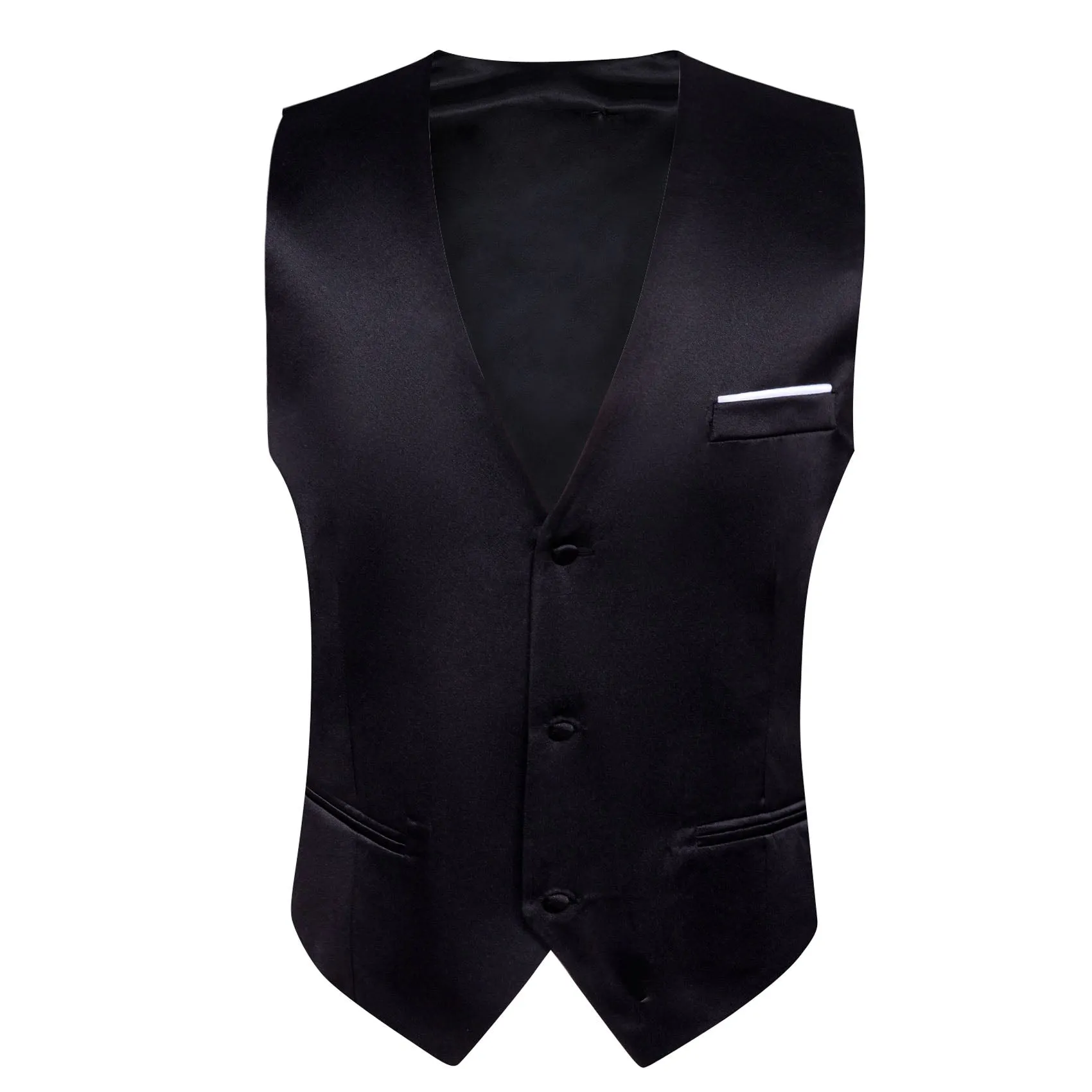 Black Solid Satin Men's V-Neck Business Vest