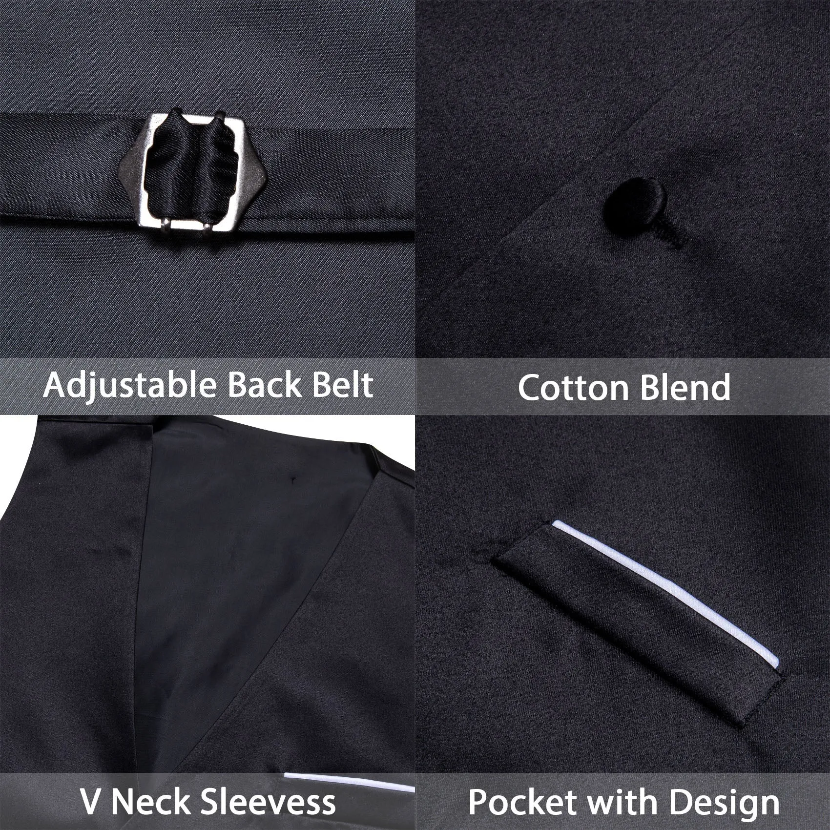 Black Solid Satin Men's V-Neck Business Vest