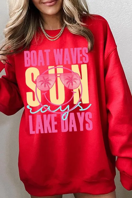 Boat Waves Sun Rays Graphic Fleece Sweatshirts