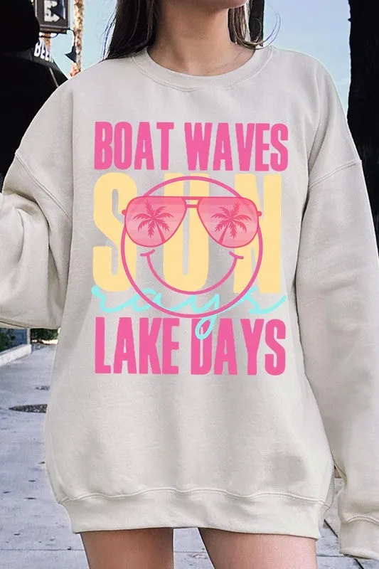 Boat Waves Sun Rays Graphic Fleece Sweatshirts