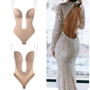 Bodysuit Shapewear Deep V-Neck Body Shaper Backless U Plunge Thong Shapers Waist Trainer Clear Strap Padded Push Up Corset