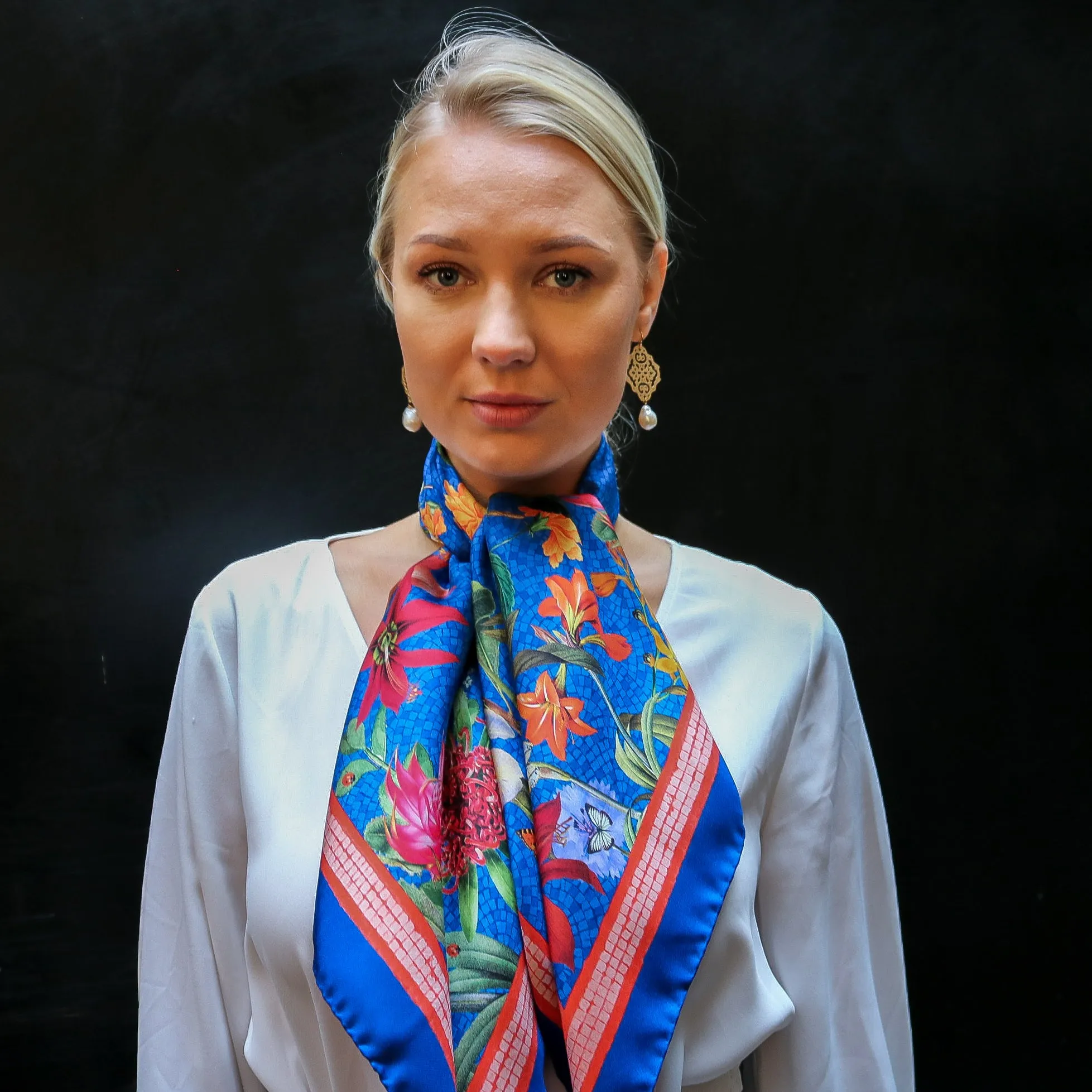 'Botanica Cornflower silk classic' Italian made 100% silk Scarf 90cm x 90cm