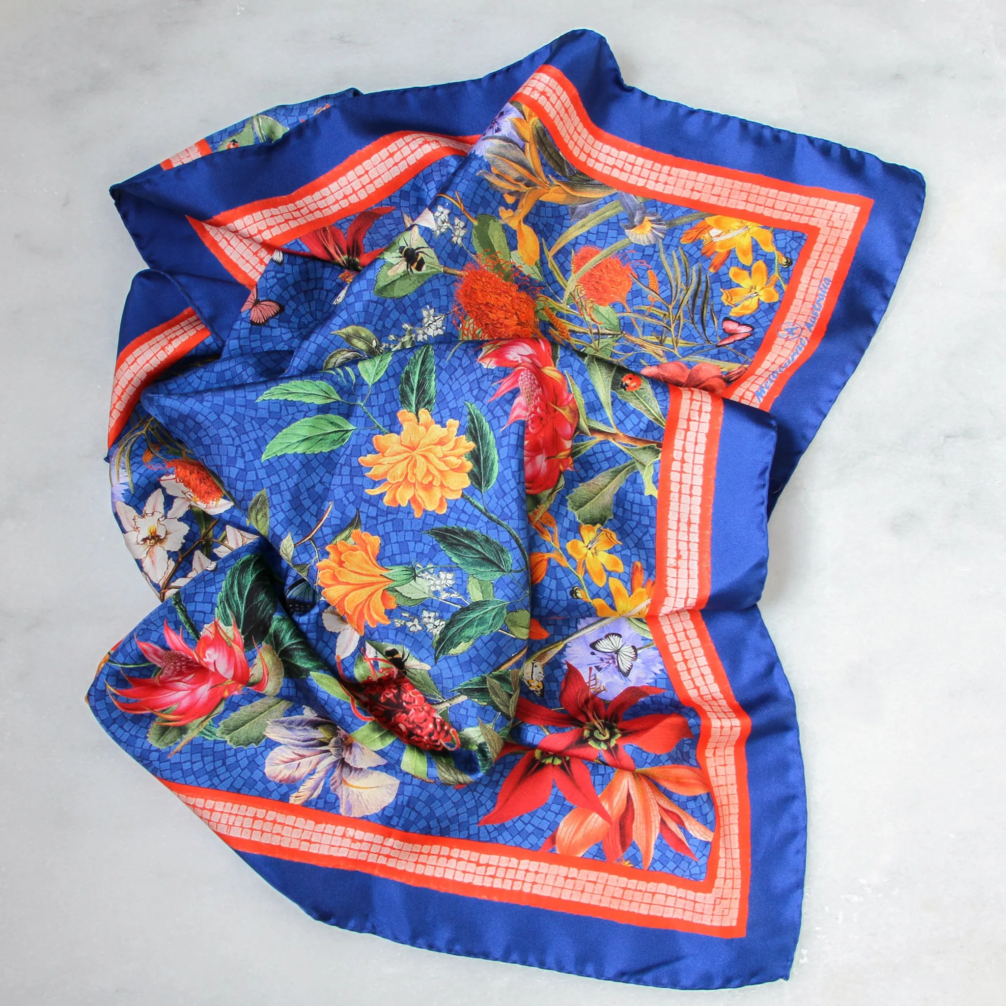 'Botanica Cornflower silk classic' Italian made 100% silk Scarf 90cm x 90cm