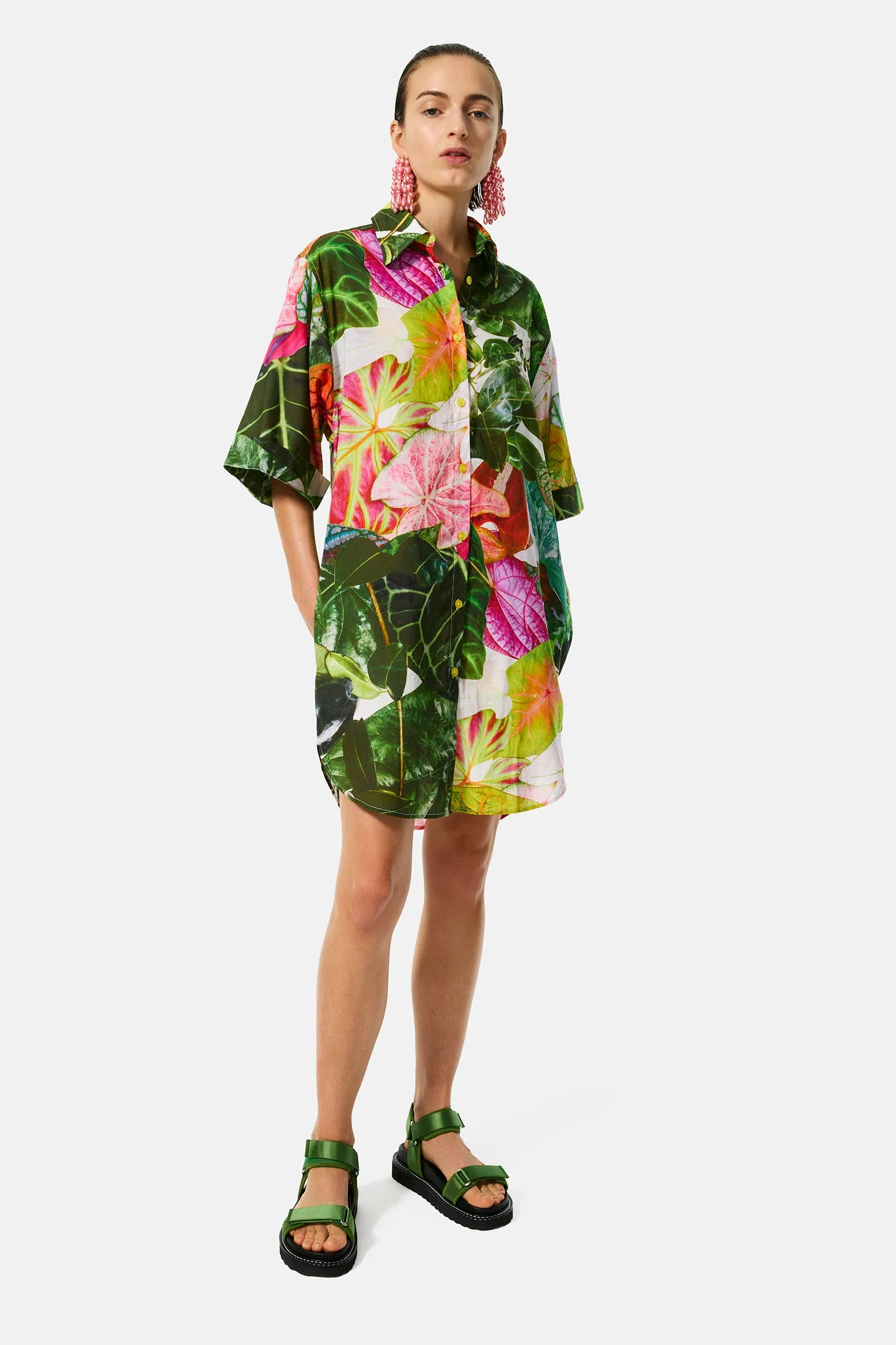 botanical shirt dress