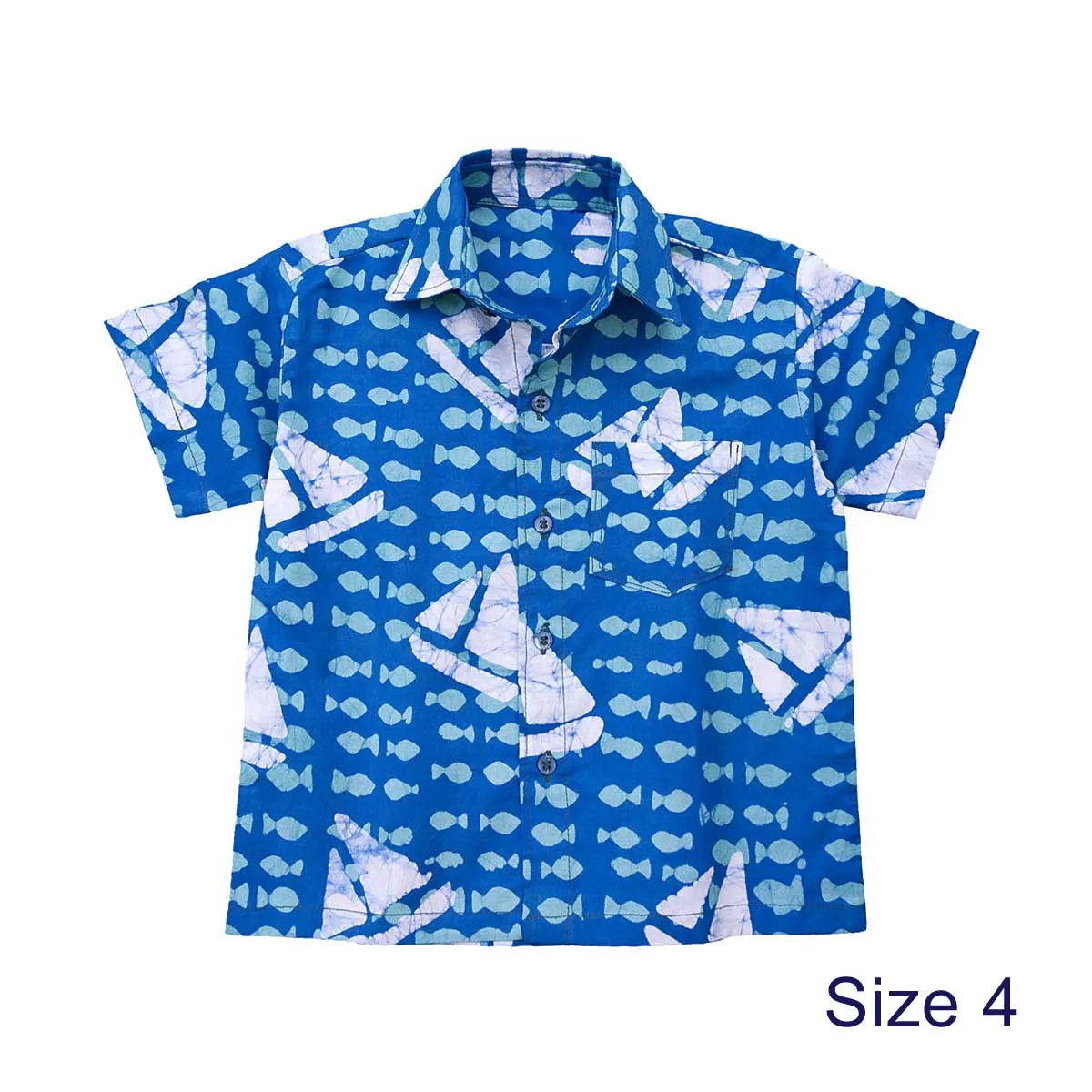 Boys Button Down Shirt Sailing Blue Global Mamas