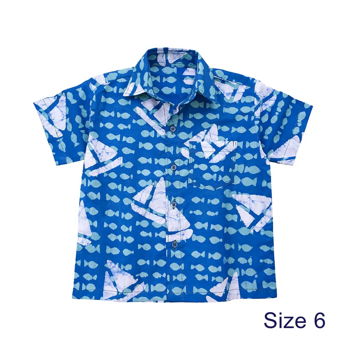 Boys Button Down Shirt Sailing Blue Global Mamas