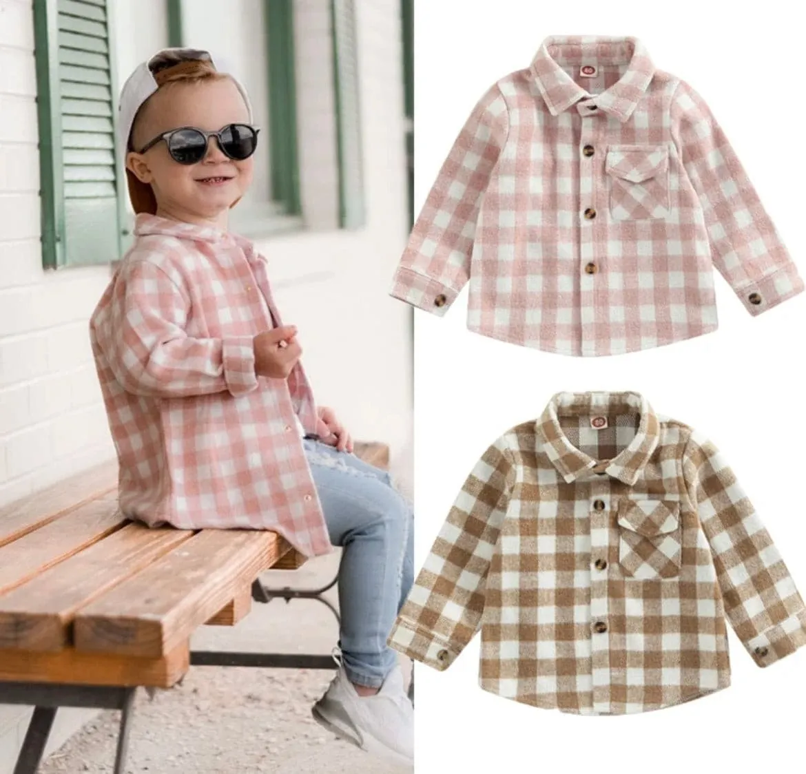 Boys Plaid Cotton Shirt - Pink Check