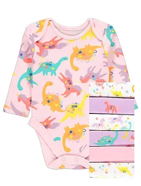 Bright Unicorn and Dinosaur Long Sleeve Bodysuit 7 Pack