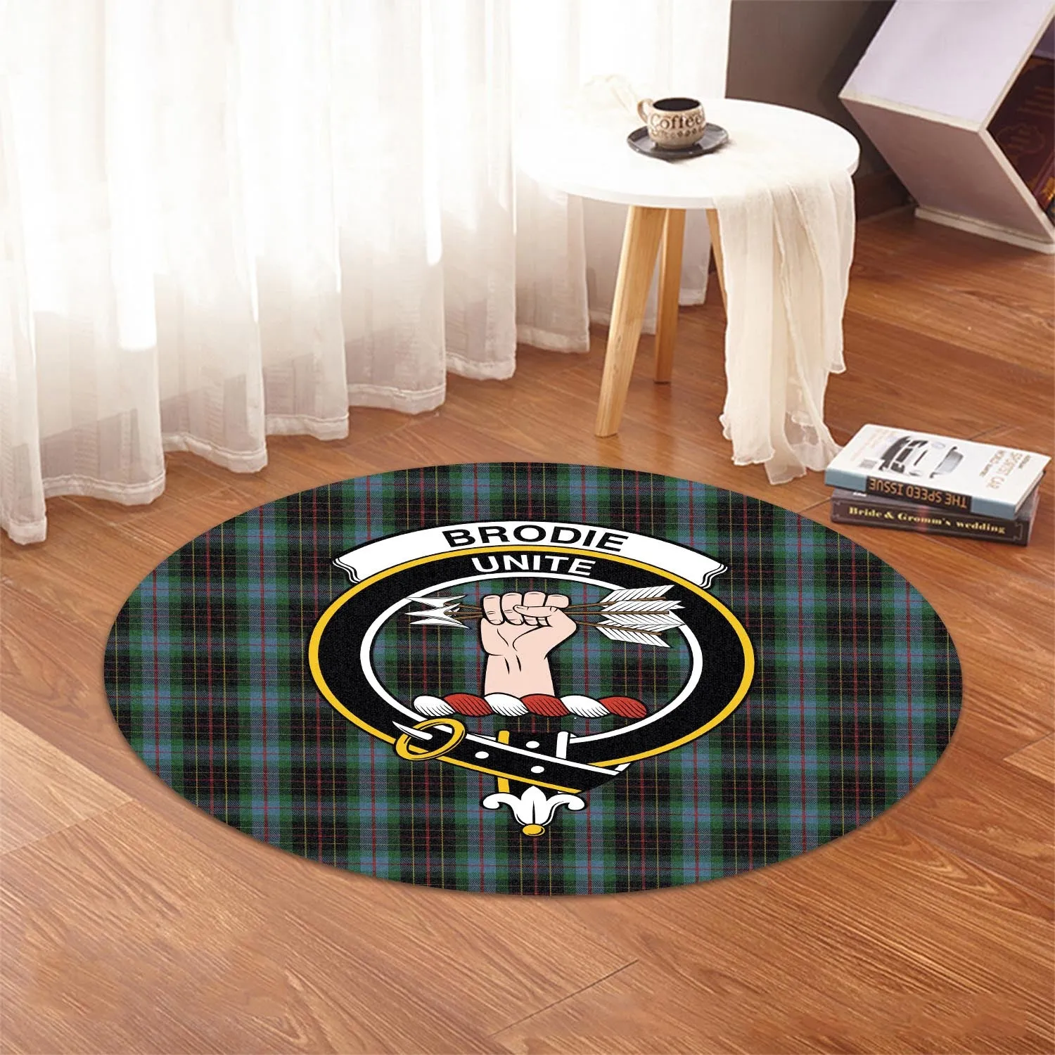 Brodie Hunting Tartan Round Rug with Family Crest