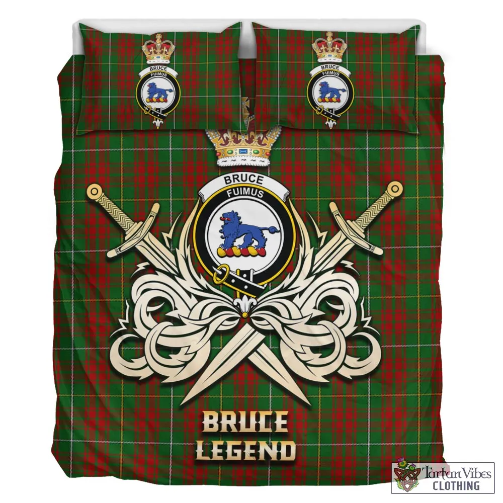 Bruce Hunting Tartan Bedding Set with Clan Crest and the Golden Sword of Courageous Legacy