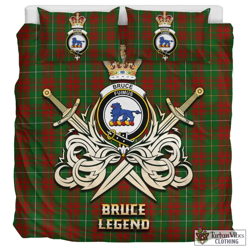 Bruce Hunting Tartan Bedding Set with Clan Crest and the Golden Sword of Courageous Legacy