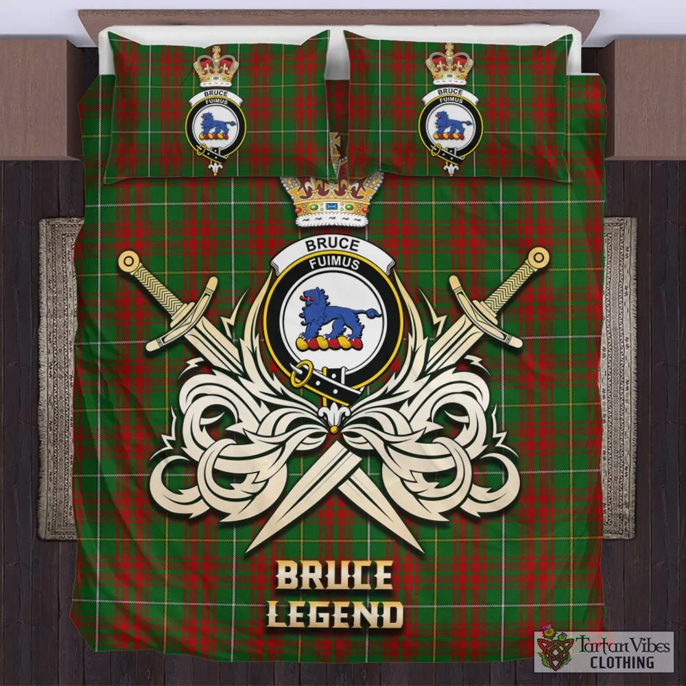 Bruce Hunting Tartan Bedding Set with Clan Crest and the Golden Sword of Courageous Legacy